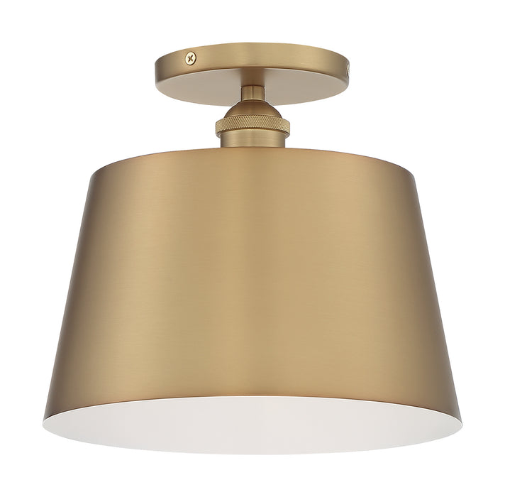 One Light Semi Flush Mount from the Motif collection in Brushed Brass / White Accents finish