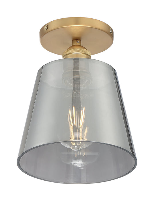 One Light Semi Flush Mount from the Motif collection in Brushed Brass / Smoked Glass finish