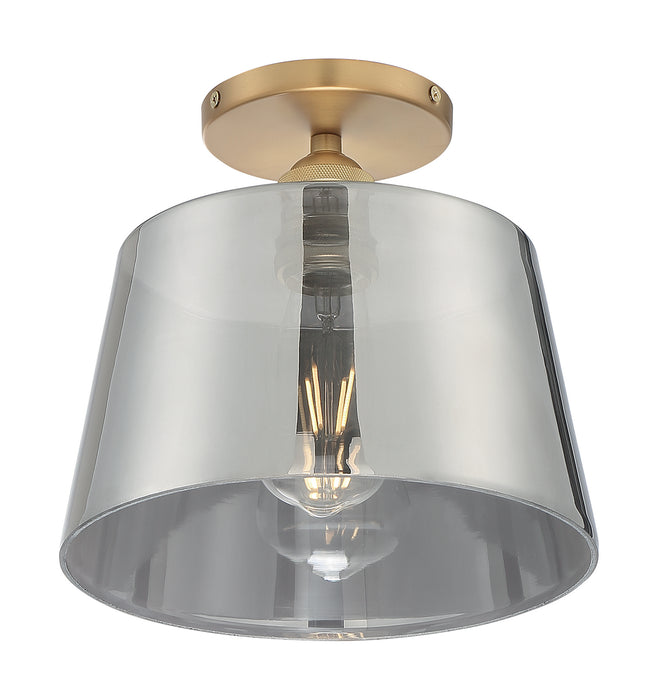 One Light Semi Flush Mount from the Motif collection in Brushed Brass / Smoked Glass finish