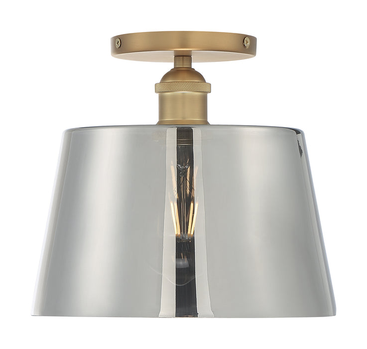 One Light Semi Flush Mount from the Motif collection in Brushed Brass / Smoked Glass finish
