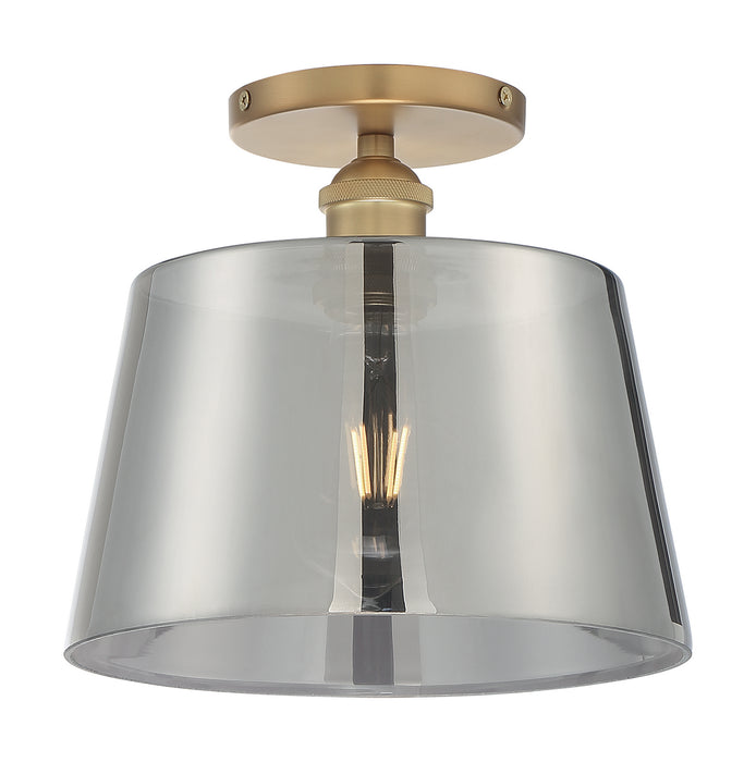 One Light Semi Flush Mount from the Motif collection in Brushed Brass / Smoked Glass finish