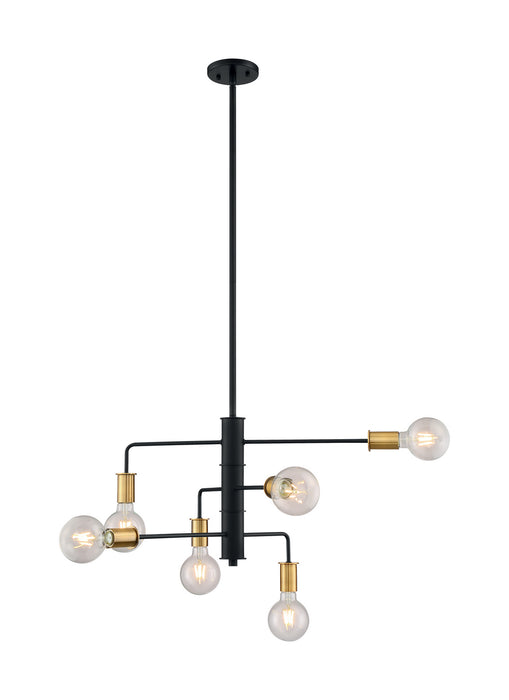 Six Light Chandelier from the Ryder collection in Black / Brushed Brass finish