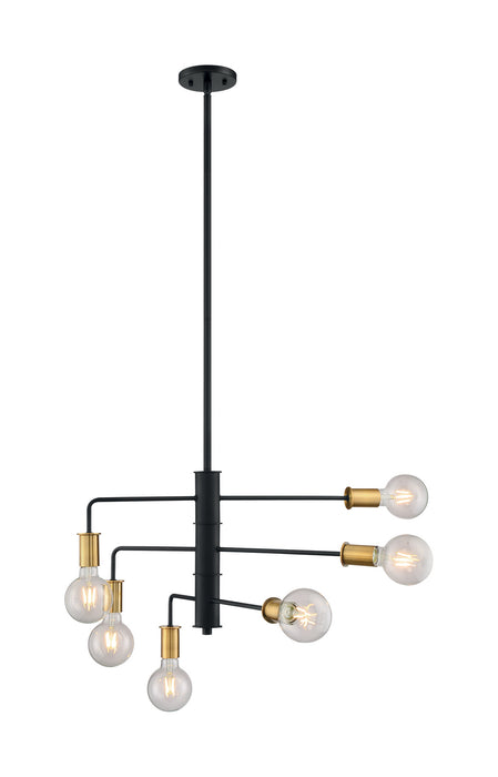 Six Light Chandelier from the Ryder collection in Black / Brushed Brass finish