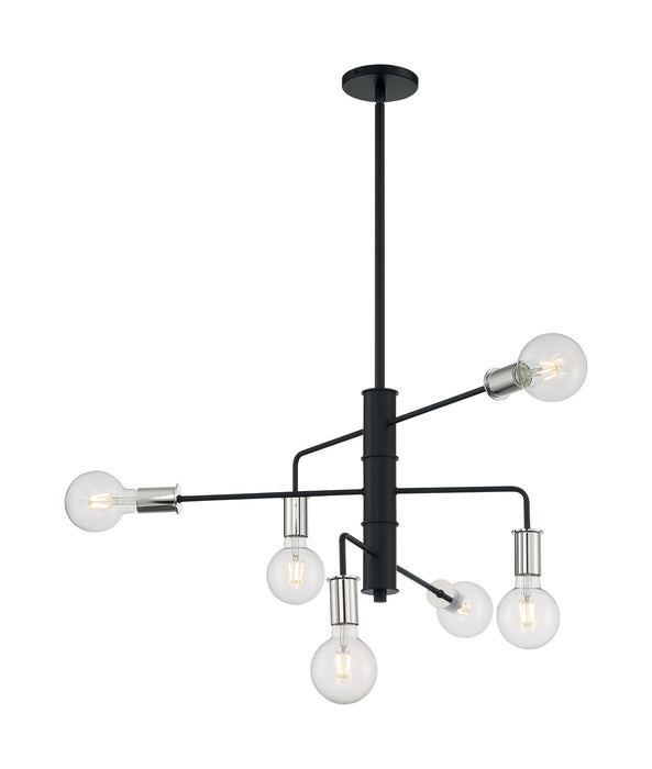 Six Light Chandelier from the Ryder collection in Black / Polished Nickel finish