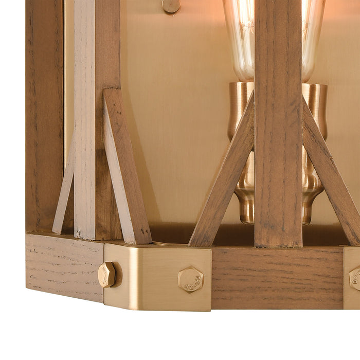 One Light Wall Sconce from the Structure collection in Satin Brass, Medium Oak, Medium Oak finish