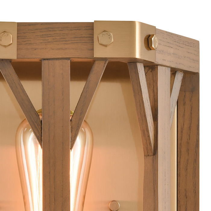 One Light Wall Sconce from the Structure collection in Satin Brass, Medium Oak, Medium Oak finish