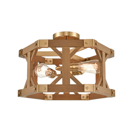 ELK Home - 33331/3 - Three Light Semi Flush Mount - Structure - Satin Brass, Medium Oak, Medium Oak