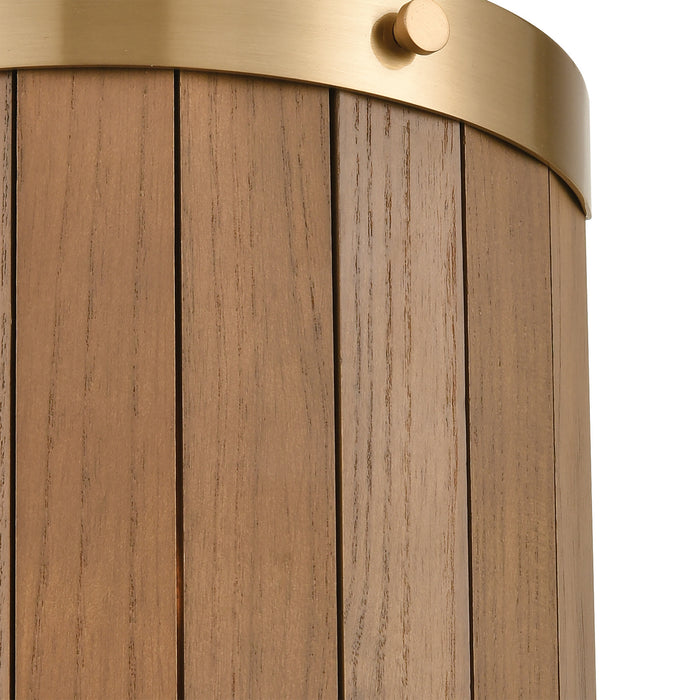 Two Light Wall Sconce from the Wooden Barrel collection in Satin Brass, Medium Oak, Medium Oak finish