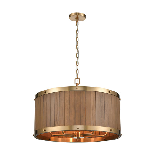 ELK Home - 33376/6 - Six Light Chandelier - Wooden Barrel - Satin Brass, Medium Oak, Medium Oak