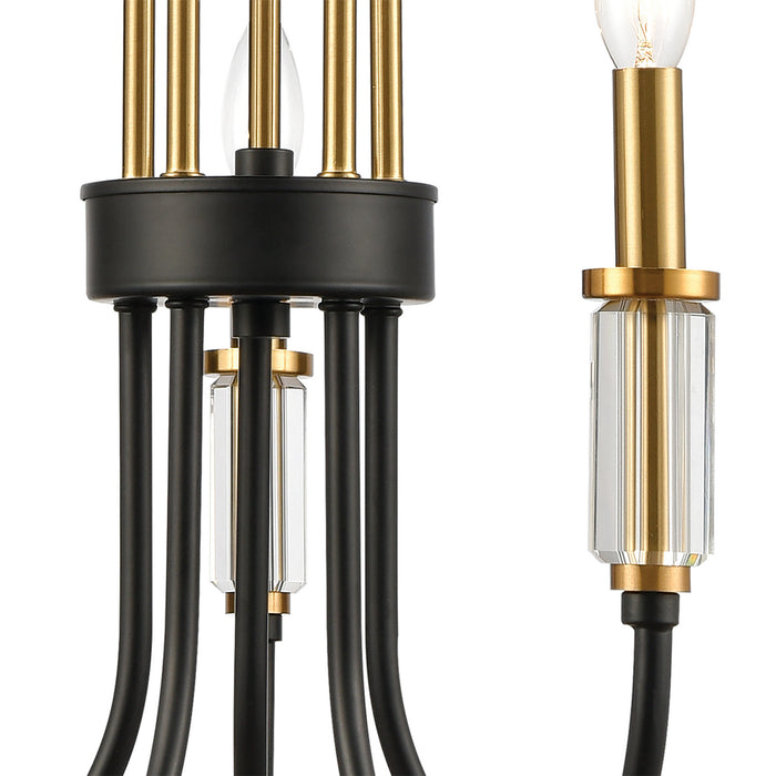 Five Light Chandelier from the Glendon collection in Matte Black, Burnished Brass, Burnished Brass finish