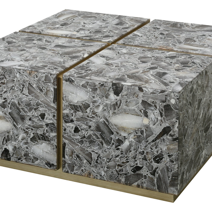 Coffee Table from the Crystalline collection in Grey Agate, Antique Silver Leaf, Antique Silver Leaf finish