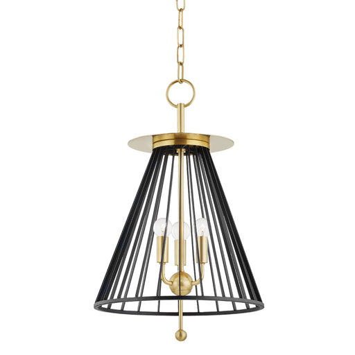 Hudson Valley - 1014-AGB/BK - Three Light Pendant - Cagney - Aged Brass/Black