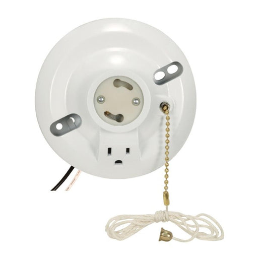 Satco - 90-2484 - On-Off Pull Chain Ceiling Receptacle With Grounded Outlet - Not Specified