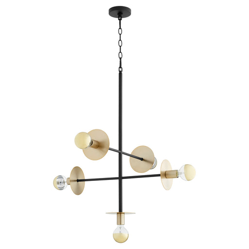 Quorum - 843-5-6980 - Five Light Pendant - Voyager - Noir w/ Aged Brass