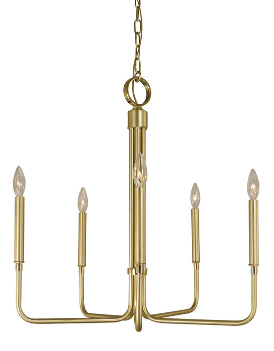 Framburg - 4955 SB/PB - Five Light Chandelier - Lara - Satin Brass with Polished Brass Accents