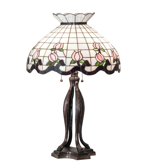 Meyda Tiffany - 228791 - Three Light Table Lamp - Roseborder - Mahogany Bronze