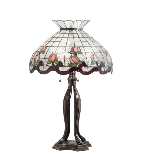 Meyda Tiffany - 228799 - Three Light Table Lamp - Roseborder - Mahogany Bronze