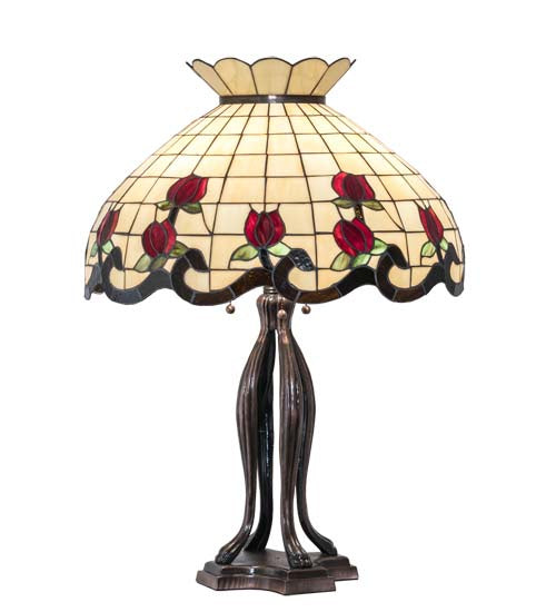 Meyda Tiffany - 228801 - Three Light Table Lamp - Roseborder - Mahogany Bronze