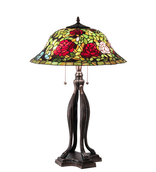 Meyda Tiffany - 228817 - Three Light Table Lamp - Tiffany Rosebush - Mahogany Bronze