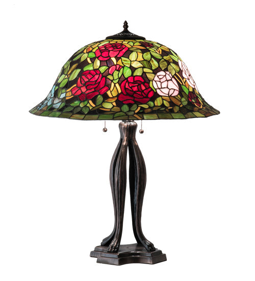 Meyda Tiffany - 229111 - Three Light Table Lamp - Tiffany Rosebush - Mahogany Bronze