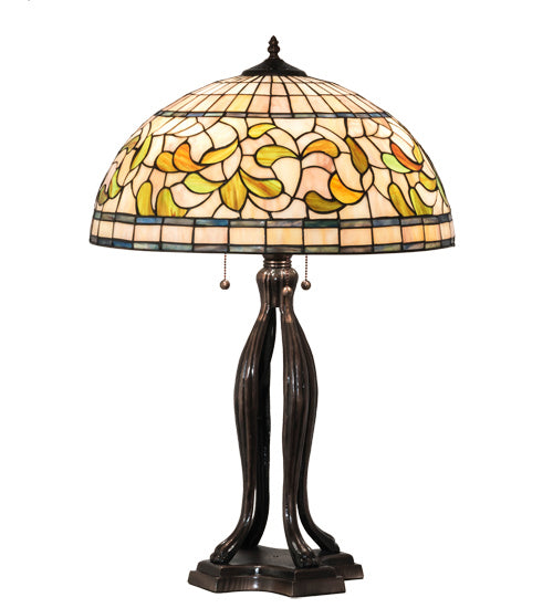 Meyda Tiffany - 229126 - Three Light Table Lamp - Tiffany Turning Leaf - Mahogany Bronze