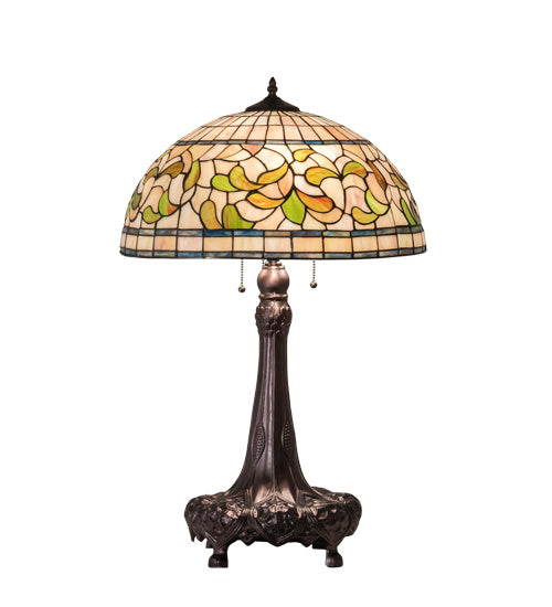 Meyda Tiffany - 230449 - Three Light Table Lamp - Tiffany Turning Leaf - Mahogany Bronze