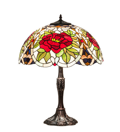 Meyda Tiffany - 232798 - Three Light Table Lamp - Renaissance Rose - Mahogany Bronze