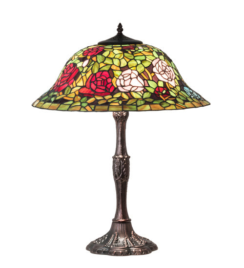 Meyda Tiffany - 232799 - Three Light Table Lamp - Tiffany Rosebush - Mahogany Bronze