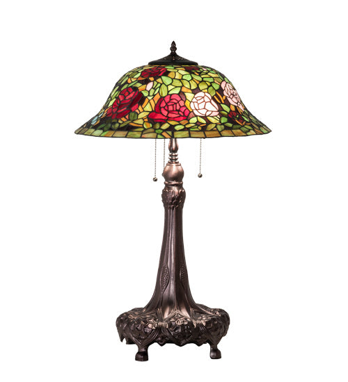 Meyda Tiffany - 71388 - Three Light Table Lamp - Tiffany Rosebush - Mahogany Bronze
