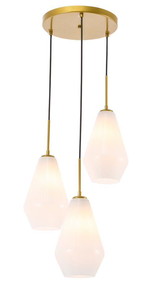 Elegant Lighting - LD2263BR - Three Light Pendant - Gene - Brass And Frosted White Glass