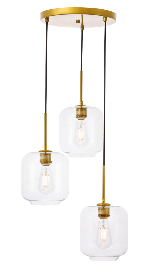 Elegant Lighting - LD2274BR - Three Light Pendant - Collier - Brass And Clear Glass