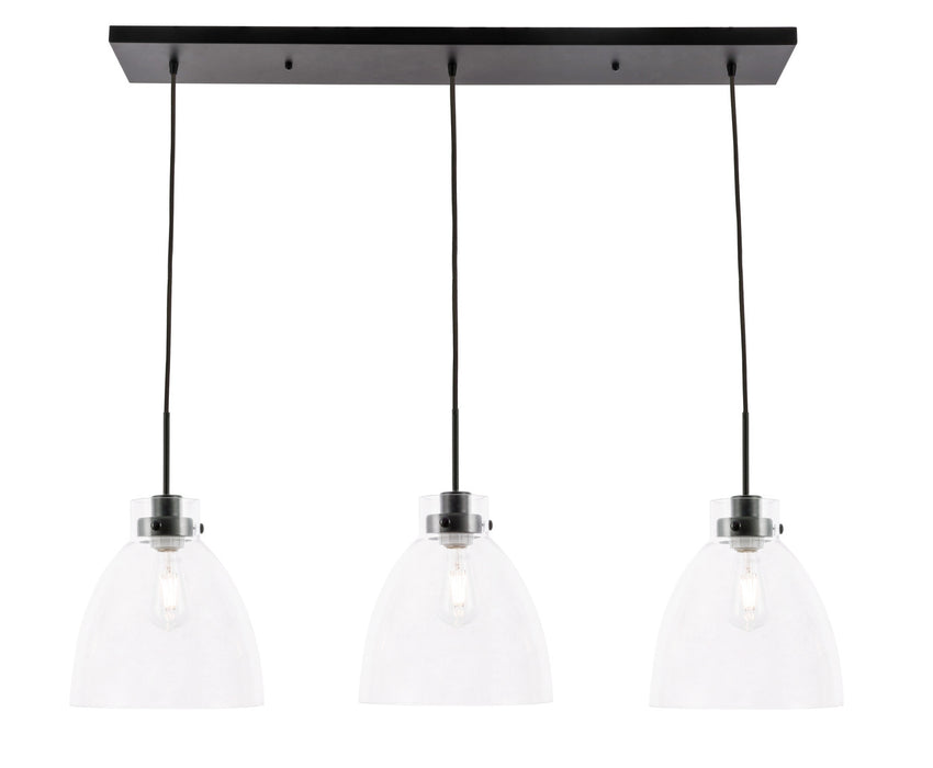 Elegant Lighting - LD5030D42BK - Three Light Pendant - Frey - Black And Clear Glass