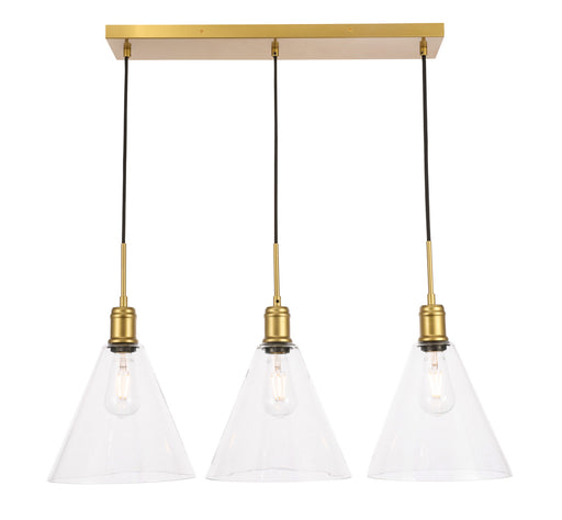 Elegant Lighting - LD6233BR - Three Light Pendant - Hugh - Brass And Clear Glass