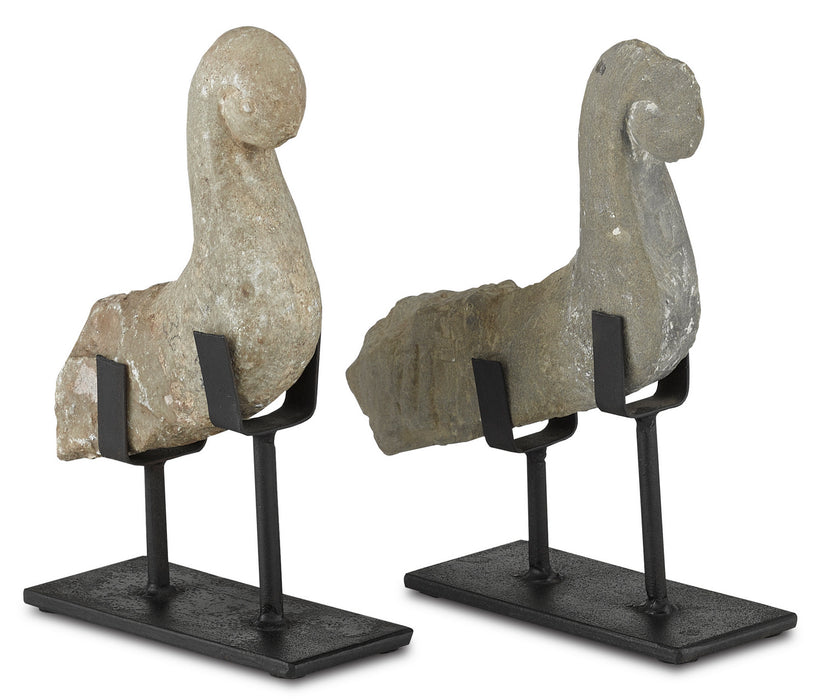 Currey and Company - 1200-0259 - Bird Set of 2 - Natural Stone/Black