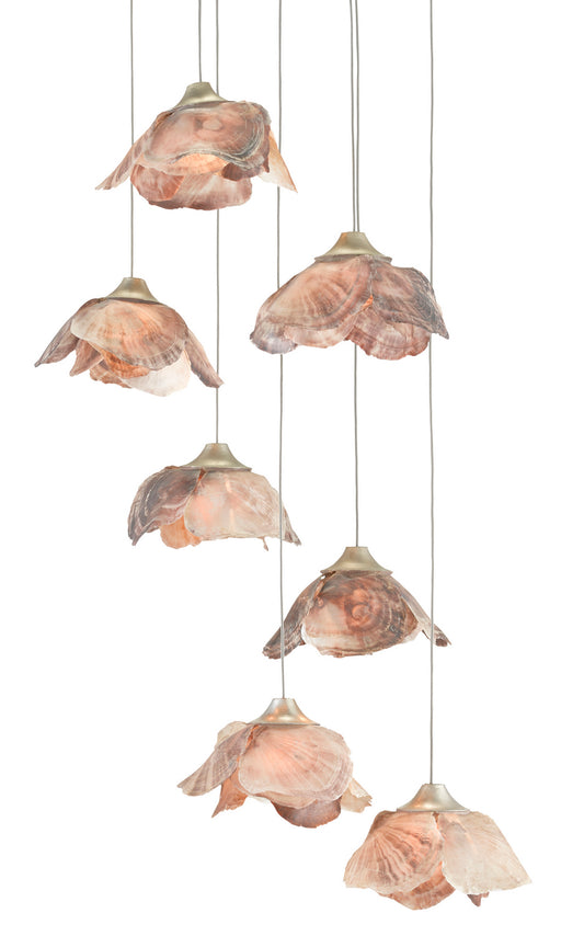 Currey and Company - 9000-0676 - Seven Light Pendant - Painted Silver/Contemporary Silver Leaf/Natural Shell