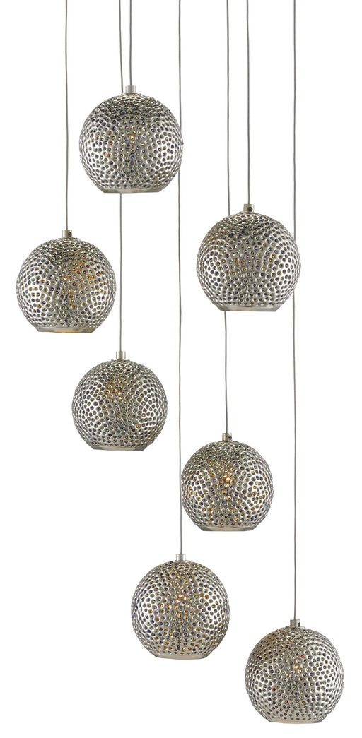 Currey and Company - 9000-0683 - Seven Light Pendant - Painted Silver/Nickel/Blue