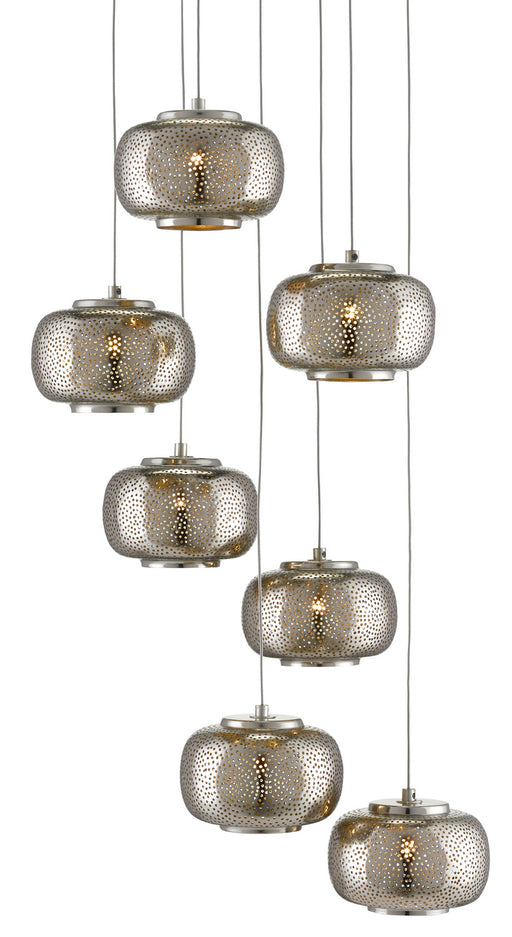 Currey and Company - 9000-0690 - Seven Light Pendant - Painted Silver/Nickel