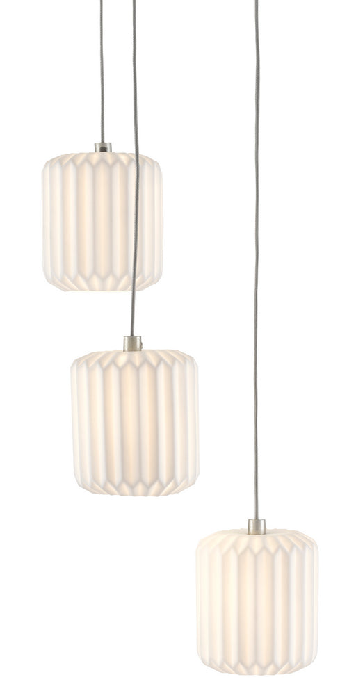 Currey and Company - 9000-0710 - Three Light Pendant - Painted Silver/White