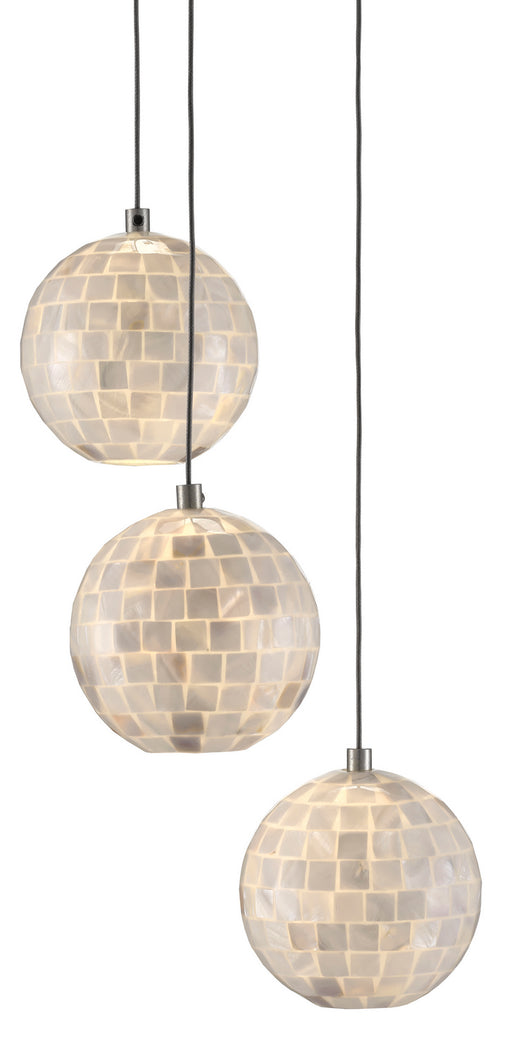 Currey and Company - 9000-0717 - Three Light Pendant - Painted Silver/Pearl