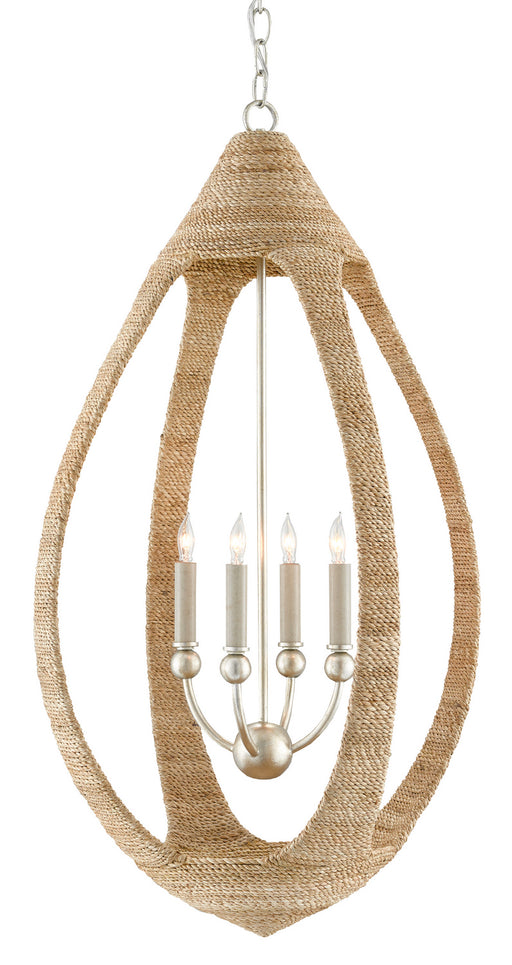 Currey and Company - 9000-0753 - Four Light Chandelier - Natural Abaca Rope/Contemporary Silver Leaf/Smokewood