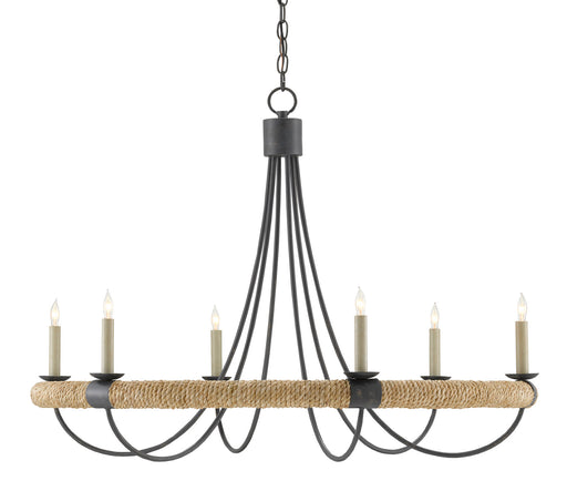 Currey and Company - 9000-0754 - Six Light Chandelier - French Black/Smokewood/Natural Abaca Rope
