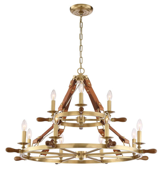 Zeev Lighting - CD10162-12-AGB - Chandelier - Carlisle - Aged Brass With Leather And Stained Wood