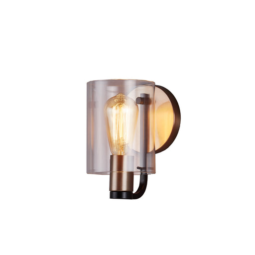 Justice Designs - FSN-8081-CLER-MBBR - One Light Wall Sconce - Fusion™ - Matte Black w/ Brass