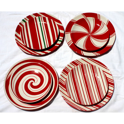 ELK Home - S48CCP/S4 - Candy Cane Style Plates (Set Of 4) - Red, Hand-Painted, Hand-Painted