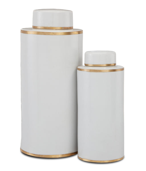 Currey and Company - 1200-0414 - Canister Set of 2 - White/Antique Brass