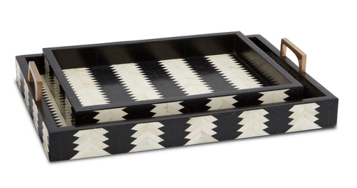 Currey and Company - 1200-0451 - Tray Set of 2 - Black/White/Brass