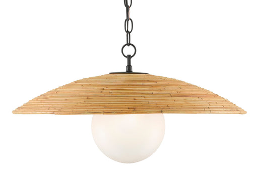 Currey and Company - 9000-0798 - One Light Pendant - Satin Black/Natural Rattan