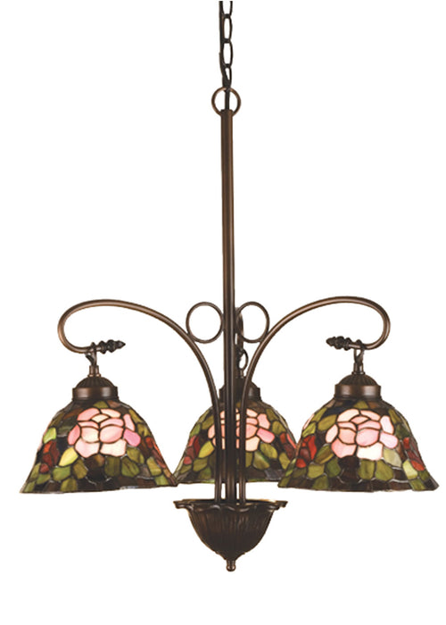 Meyda Tiffany - 27418 - Three Light Chandelier - Tiffany Rosebush - Purple/Blue Burgundy Pink