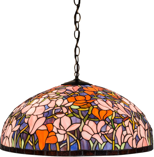 Meyda Tiffany - 27830 - Three Light Pendant - Tiffany Magnolia - Purple/Blue Pink Pink Pink Orange