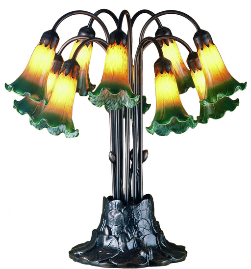Meyda Tiffany - 14357 - Ten Light Table Lamp - Amber/Green Pond Lily - Antique